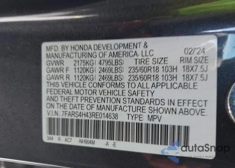 2024 Honda Cr-V Ex Awd z USA, uszkodzony, nr VIN 7FARS4H43RE014638